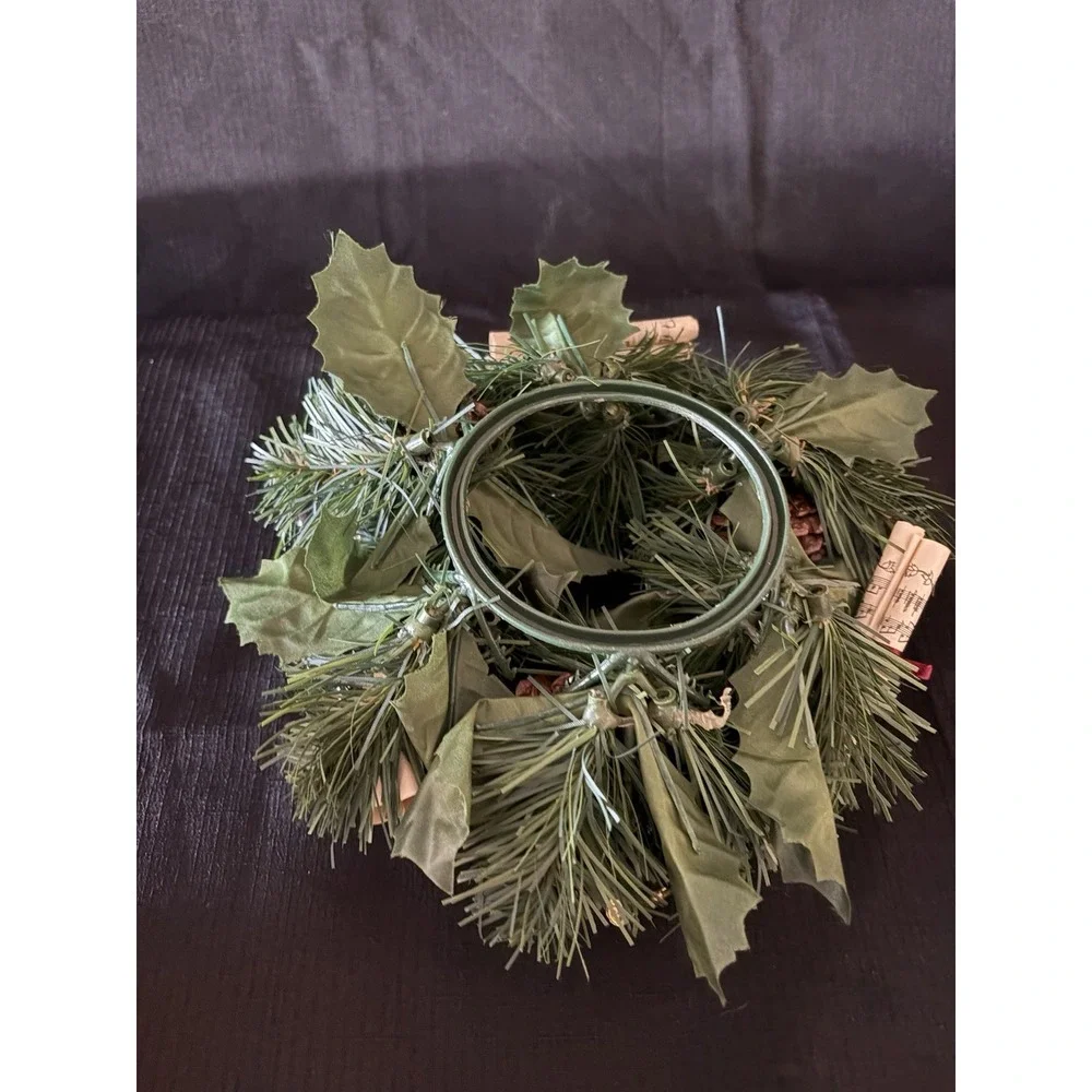 Christmas Centerpiece Candle Holder Rings 3 Piece Set Large Small LG Green Gold